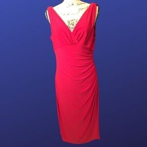 𝅺LAUREN RALPH LAUREN Empire Ruched Jersey Sheath Dress, Sleeveless, RED, Size 12